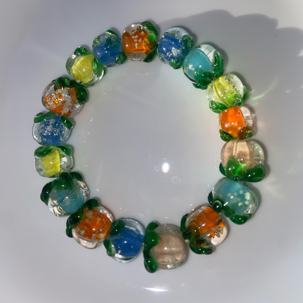 Beautiful green and orange glass beads bracelet